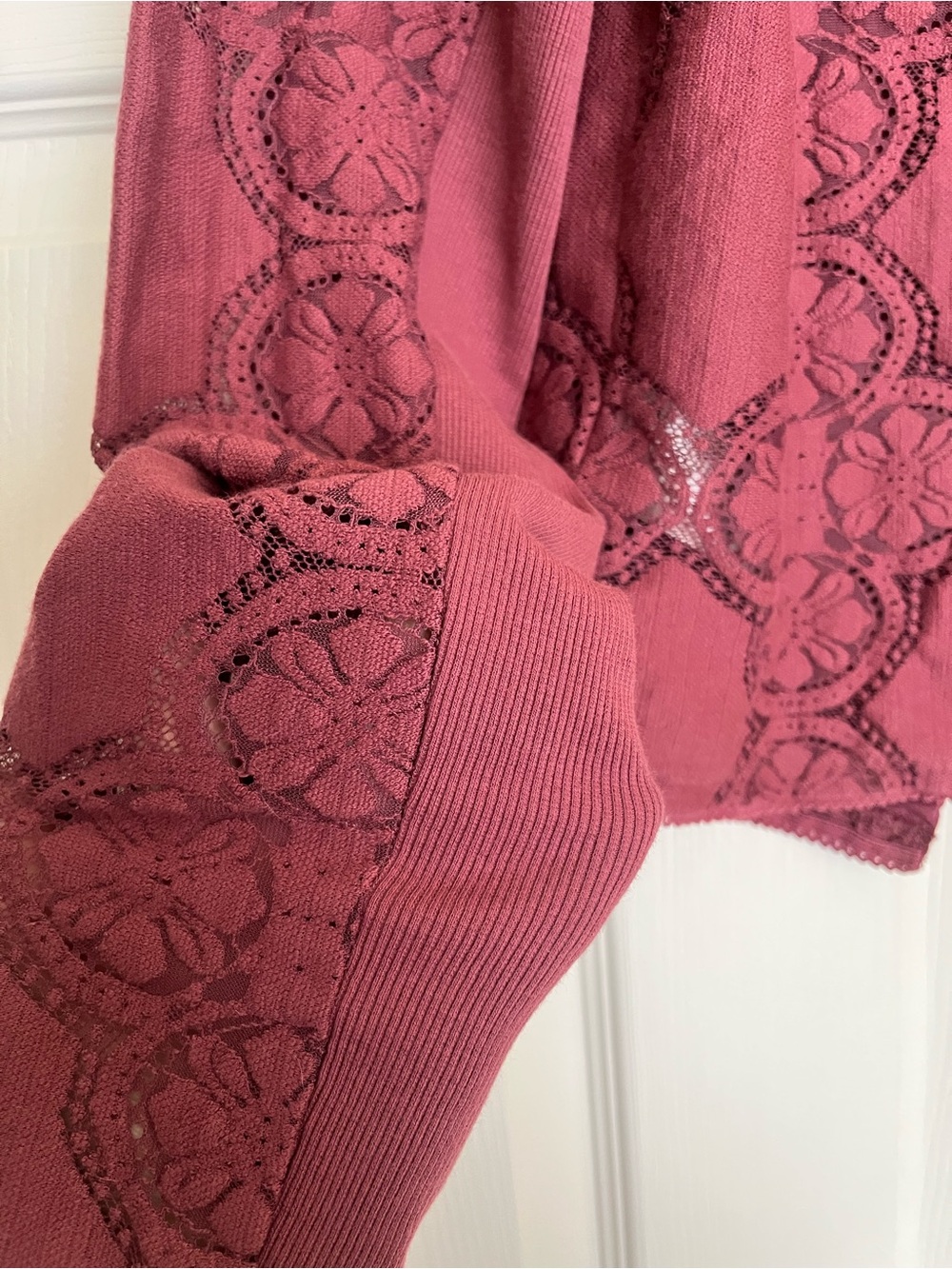 Free People Dusty Rose Lace-Trim Button Down Crop Top - Picture 8 of 8
